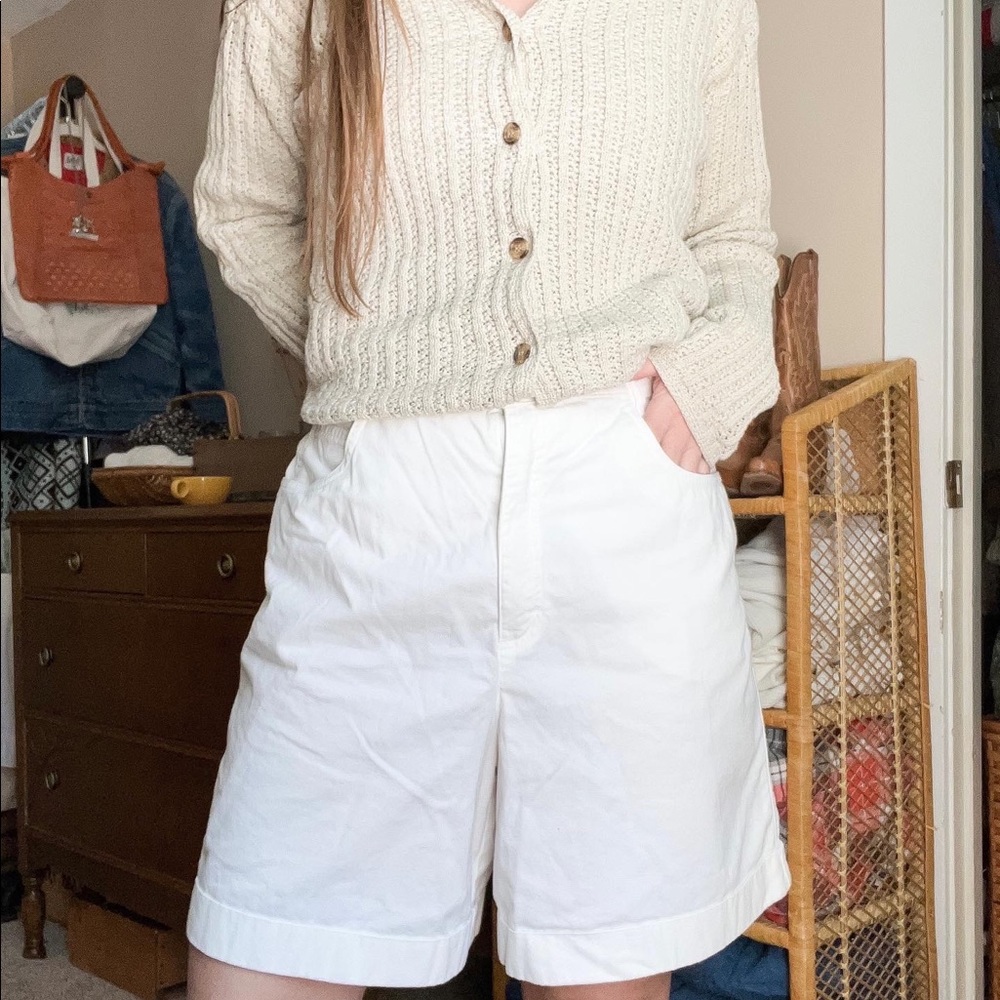 White Cotton High Waisted Shorts